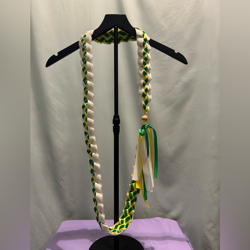 Handmade Elegant Green Yellow and White Satin Ribbon Lei New
